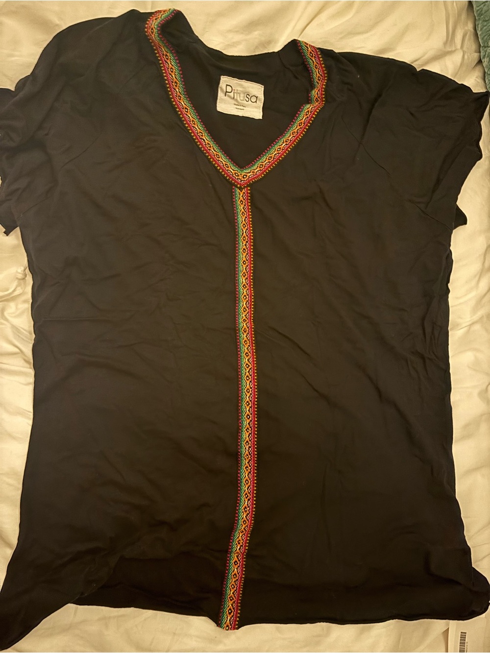 Priusa Black V-Neck Top/tunic coverup with Colorful Trim